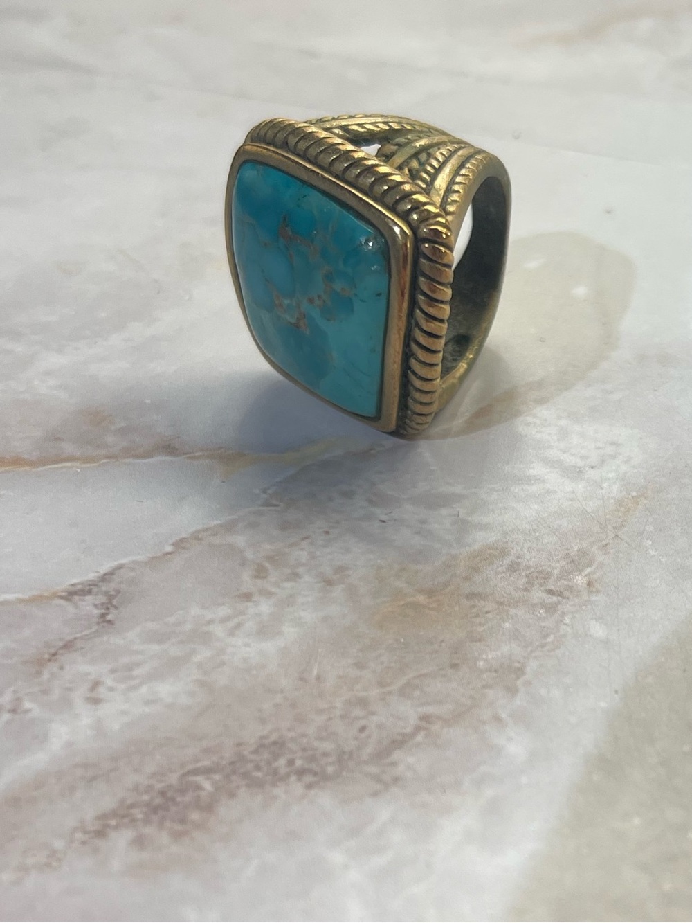 Barse size 6 Turquoise Stone Gold-Tone Statement Ring - Blue Green